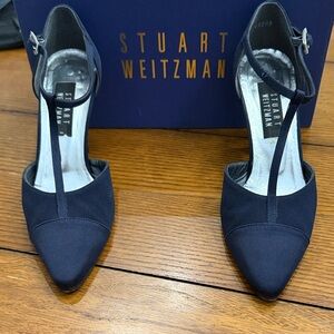 Stuart Weitzman Dark Blue T-Strap Heels